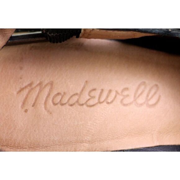 Madewell BLACK GENUINE LEATHER HIGH HEEL OPEN TOE BUCKLE SLINGBACK SANDALS Sz 7 - Picture 7 of 12